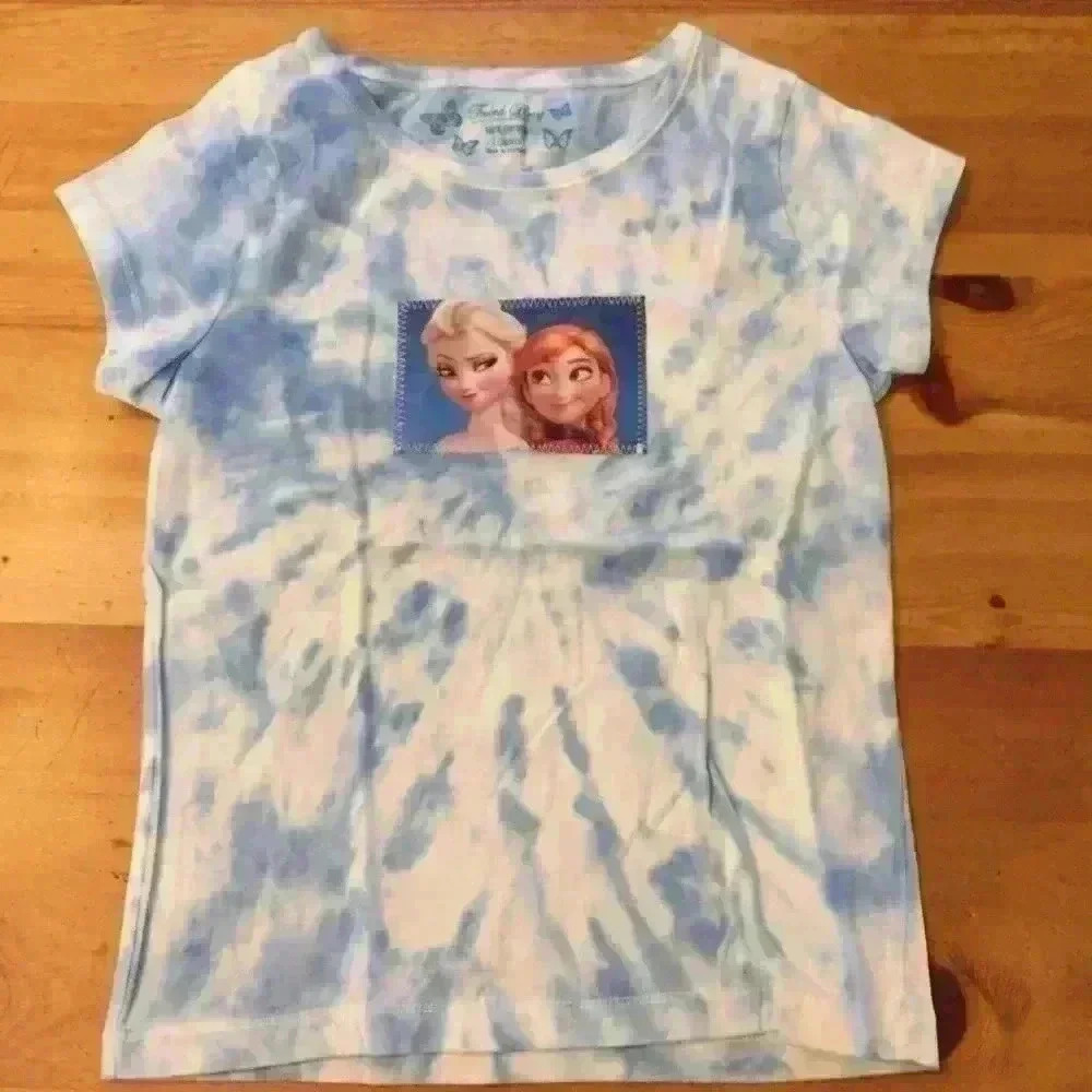 New! Hand tie dyed T-shirt frozen girls L Ana Elsa